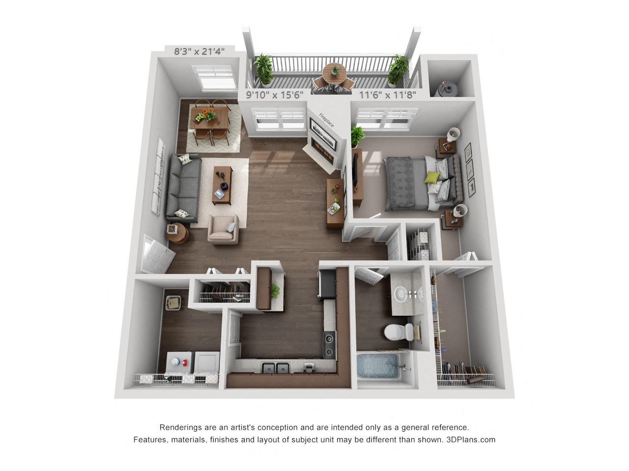 Floor plan for 1 bed, 1 bath, 812 sqft
